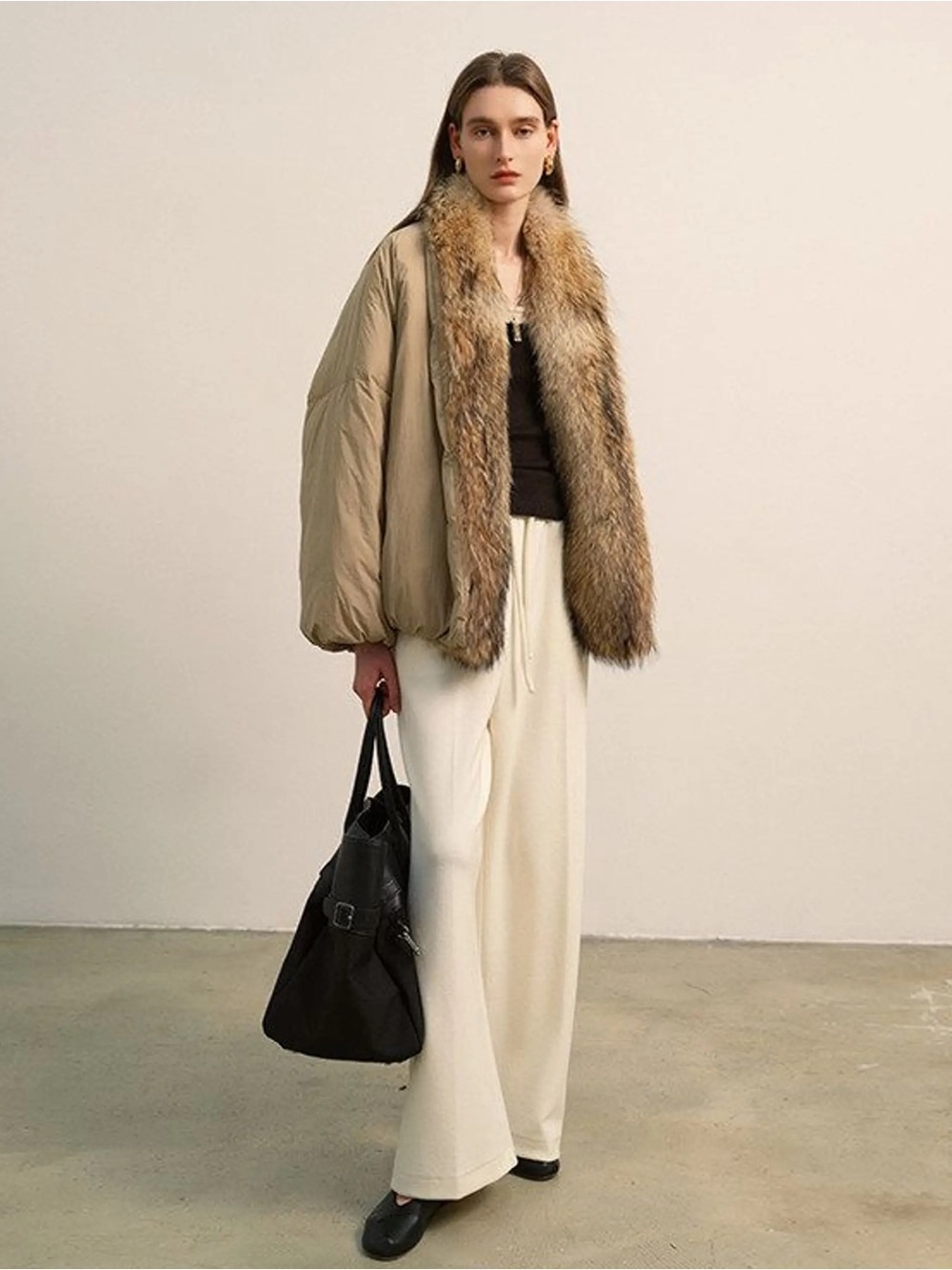 FIRELADY FUR Cleon Detachable Wolf Fur Down Filled Khaki Parka Size Medium NWT